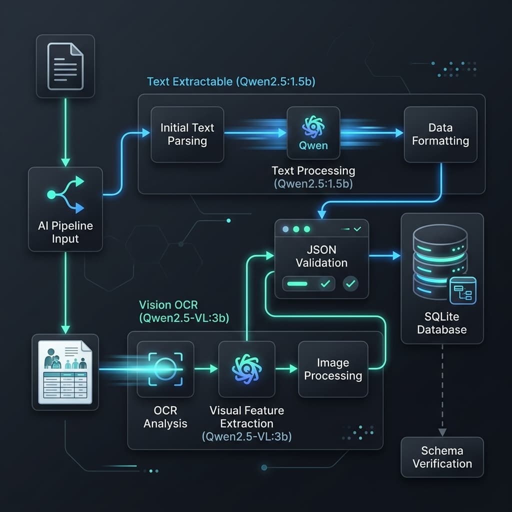 Dual-path extraction: text LLM vs Two-Pass Vision OCR